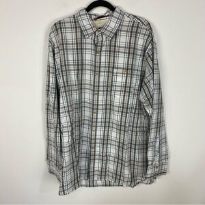 Timberland white blue brown plaid mens button down top
